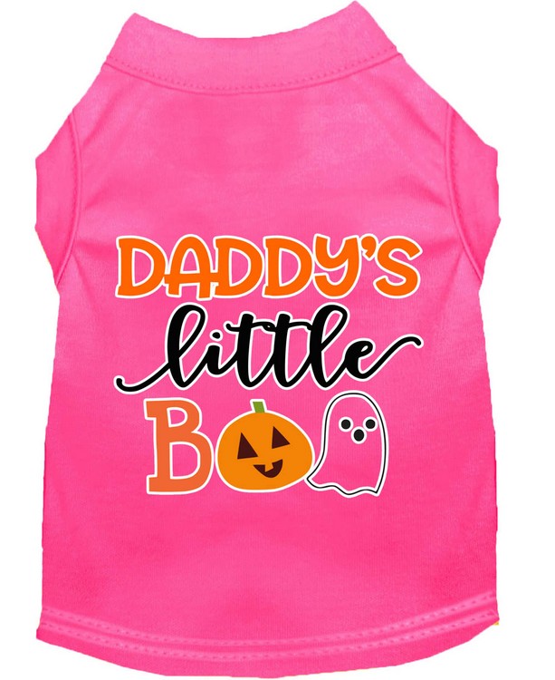 Daddy's Little Boo Screen Print Dog Shirt Bright Pink Med